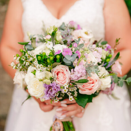 bridal bouquet, pink bridal flowers, wedding florist south wales